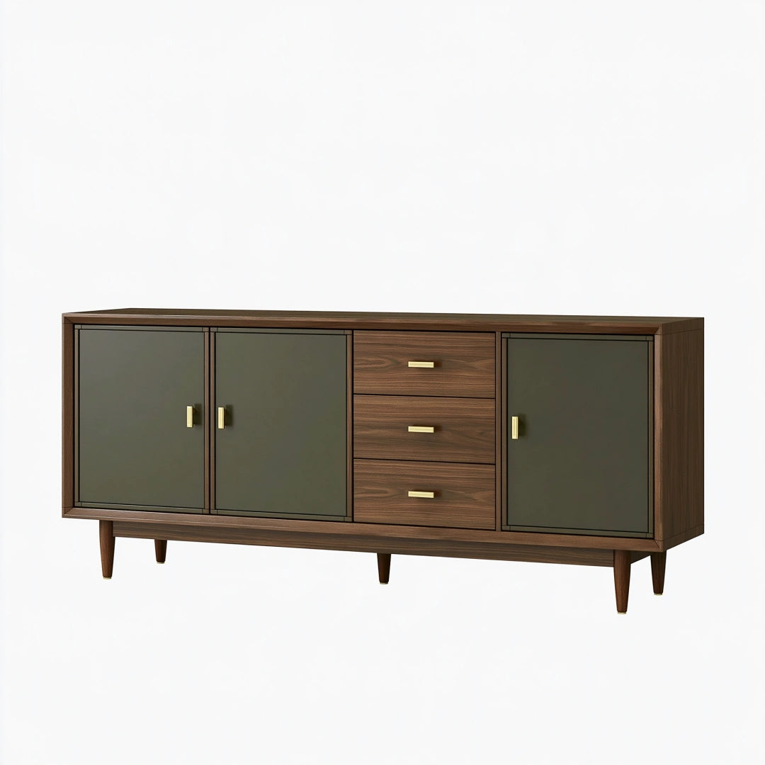 Credenza 180 x 45 x 80 cm in legno noce e verde oliva - mobile contenitore stile moderno
