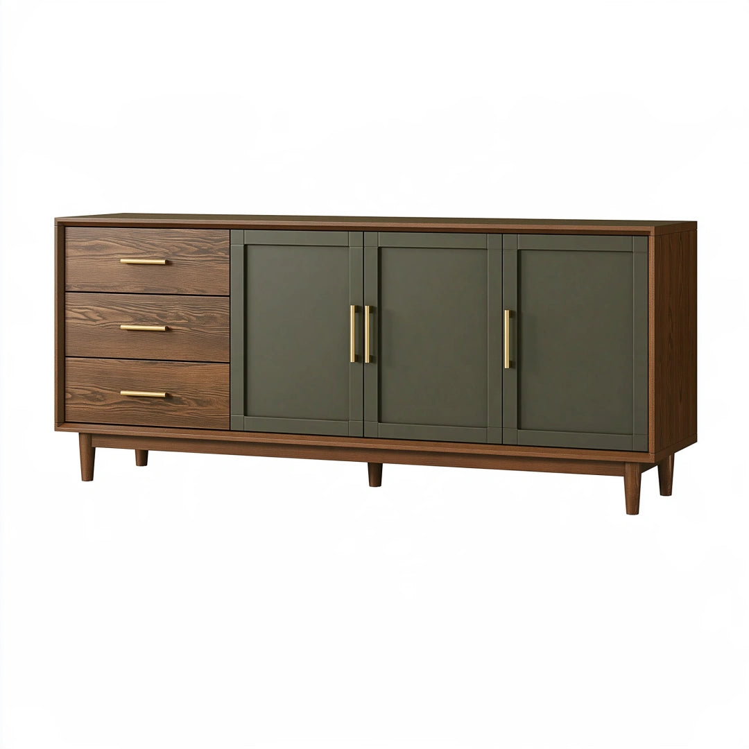 Credenza 180 x 45 x 85 cm in legno noce e verde con ante e cassetti stile moderno