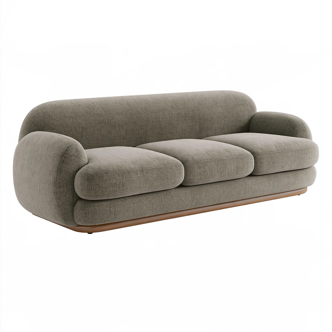 Divano 3 posti 230 cm in tessuto tortora con base in legno - stile moderno