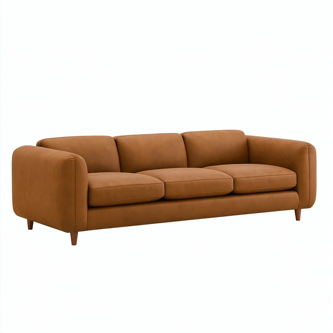 Divano 3 posti 220 x 92 x 85 cm effetto pelle marrone cognac con gambe in legno