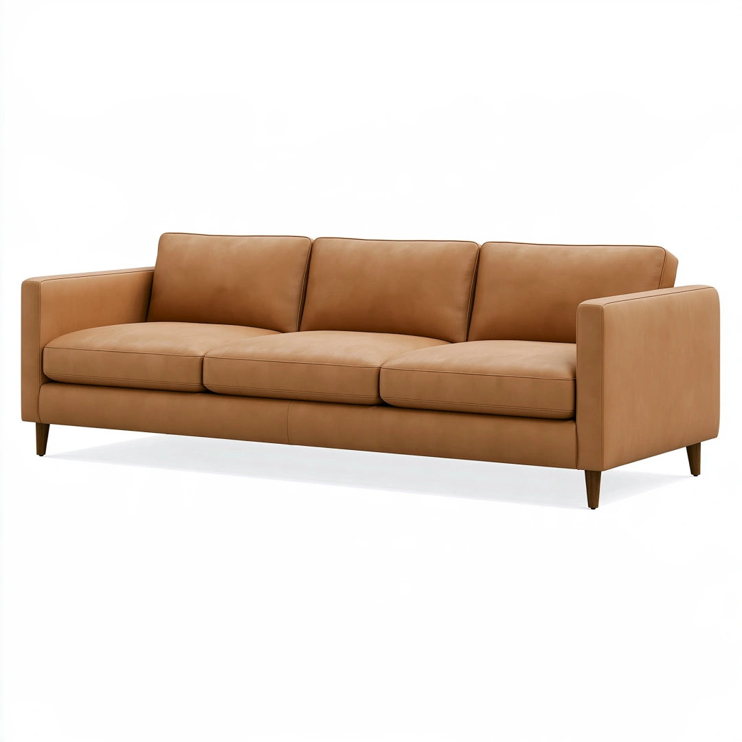 Divano 3 posti 210 x 90 x 85 cm in effetto pelle marrone stile moderno