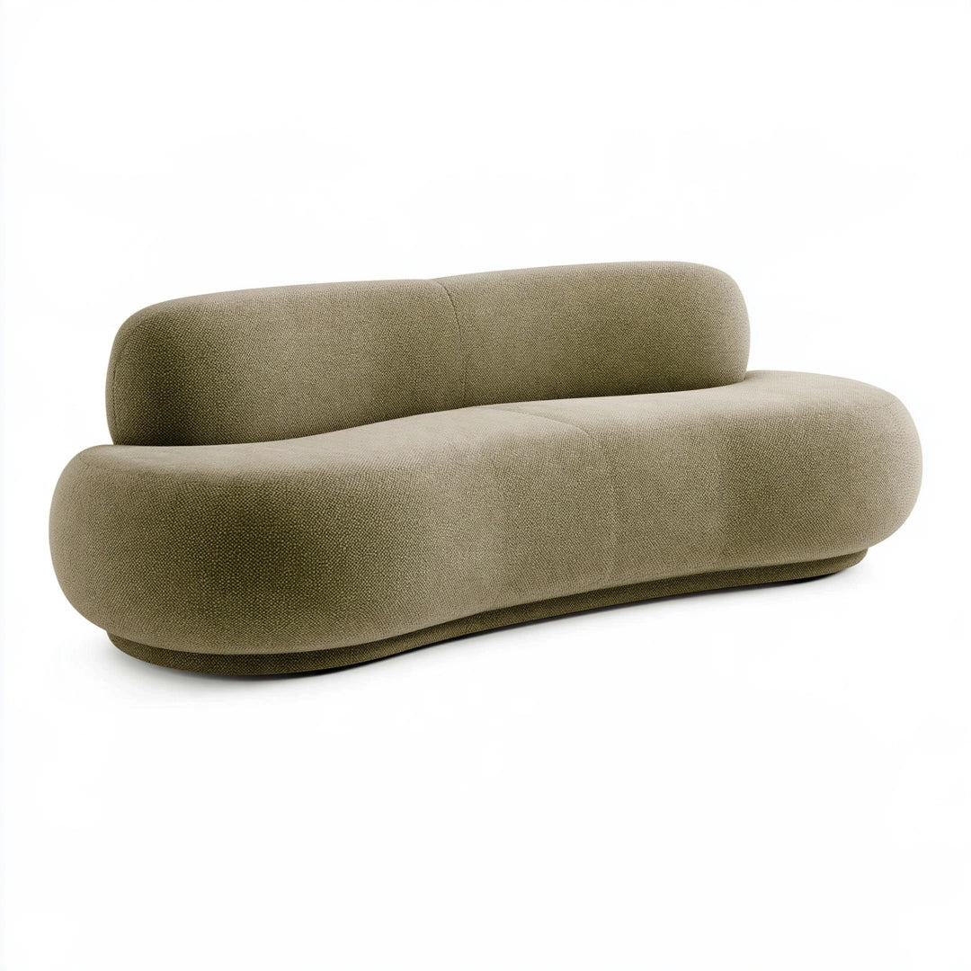 Divano 3 posti 220 cm in tessuto verde oliva - design arrotondato moderno