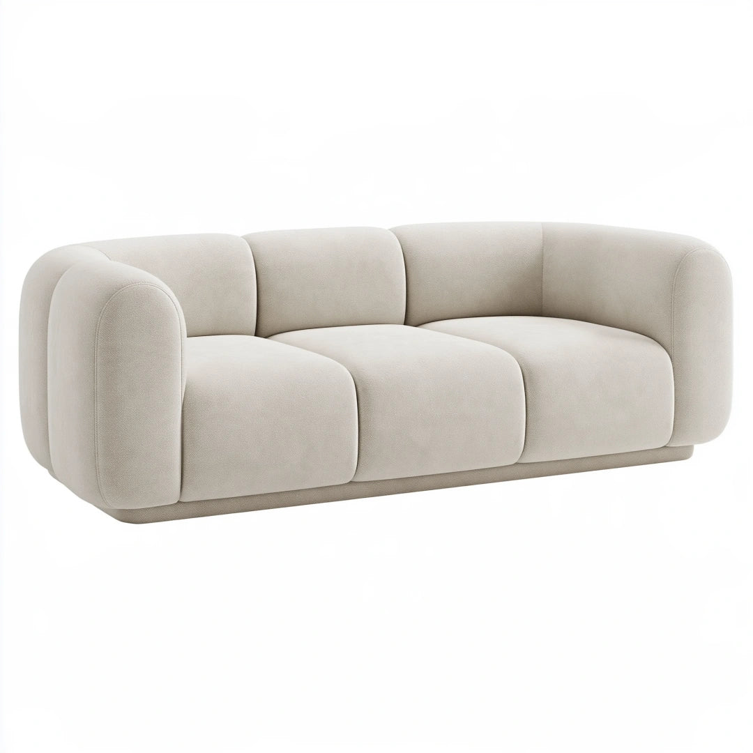 Divano 3 posti 230 x 100 x 75 cm in tessuto beige - design moderno con braccioli arrotondati