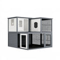 Recinto per gatti 180 x 90 x 180 cm grigio e bianco in legno e rete metallica a due livelli