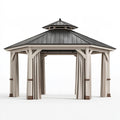 Gazebo da giardino 400 x 400 x 330 cm in legno beige con tetto in metallo - padiglione coperto
