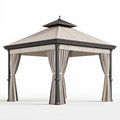 Gazebo 300 x 300 cm in acciaio nero e tessuto beige per esterni con tende e tetto ventilato