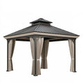 Gazebo 300 x 300 cm in metallo antracite e beige con tende da esterno - tetto ventilato