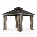 Gazebo da giardino 300 x 300 cm in metallo nero con tende beige stile classico