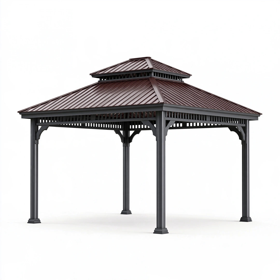 Gazebo da giardino 300 x 300 cm in metallo antracite e marrone con tetto a doppia falda