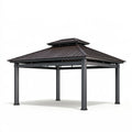 Gazebo 300 x 300 x 300 cm in metallo nero e marrone con tetto ventilato per esterno