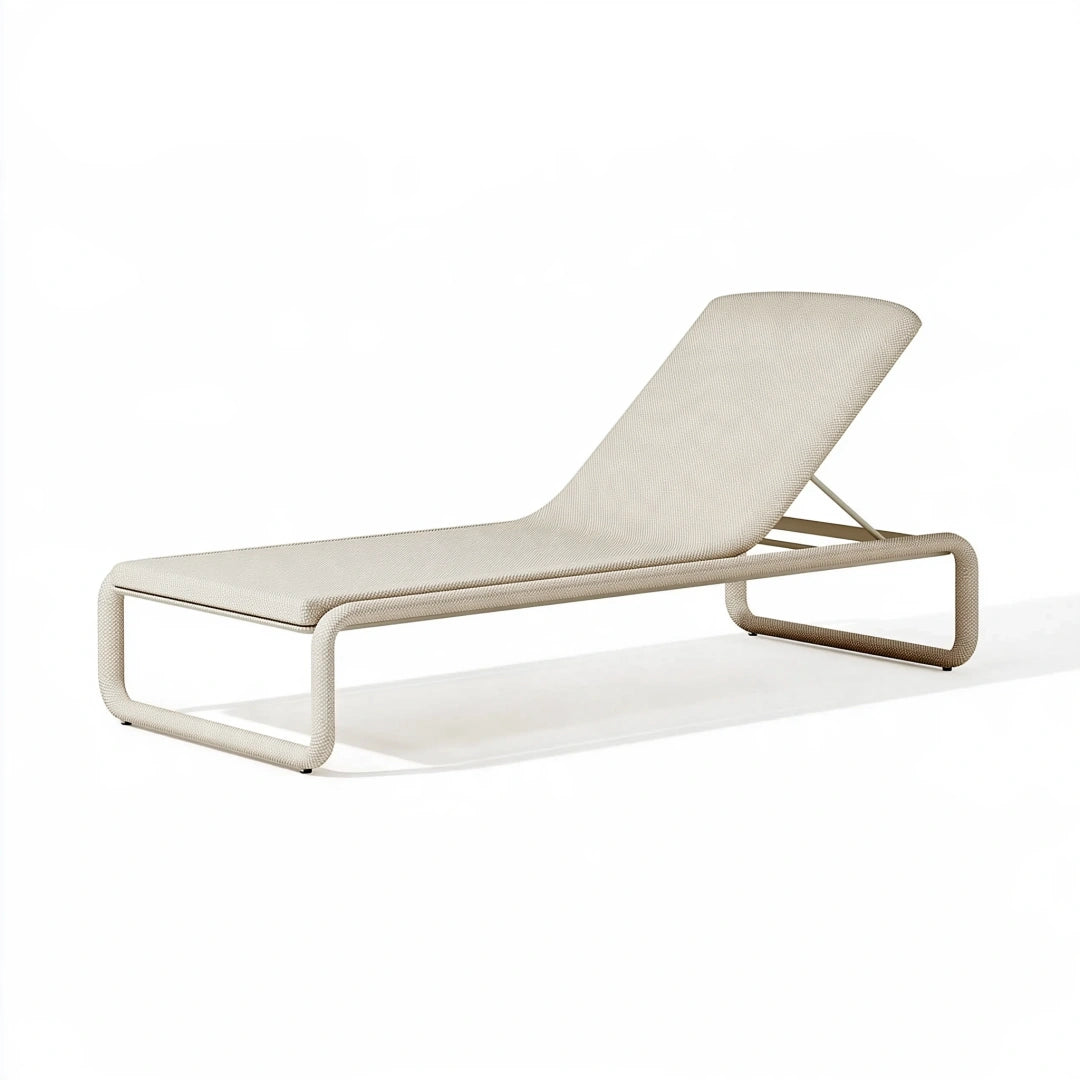 Lettino prendisole 200 x 70 cm beige in fibra sintetica intrecciata con schienale regolabile