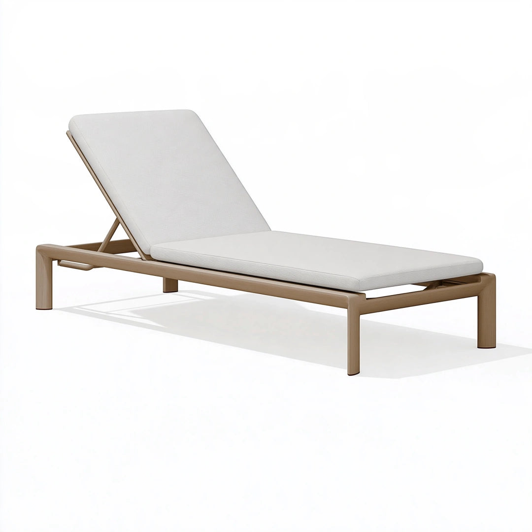 Lettino prendisole 200x70x35 cm in legno beige e bianco con schienale reclinabile da esterno