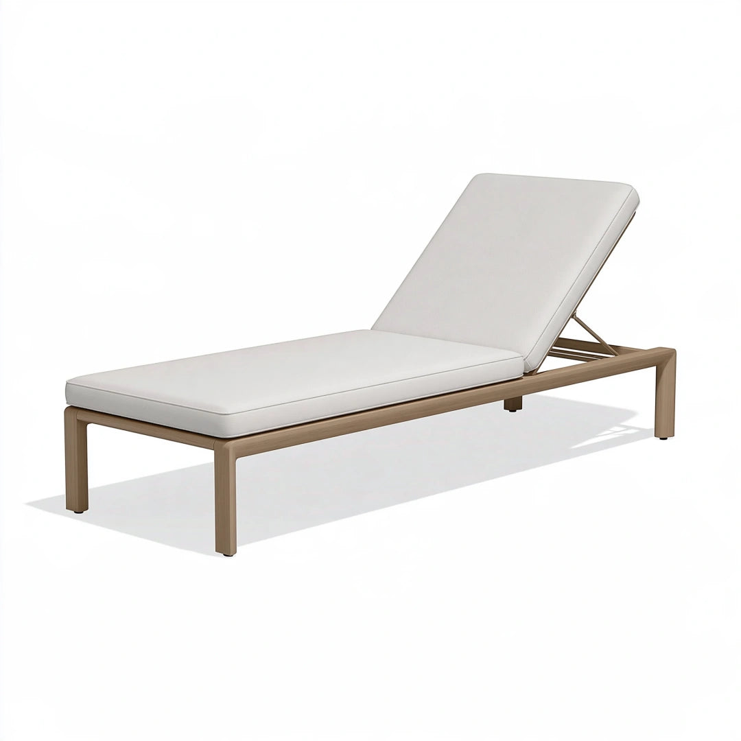 Lettino prendisole 200 x 70 cm in legno beige con cuscino bianco - schienale regolabile per esterno