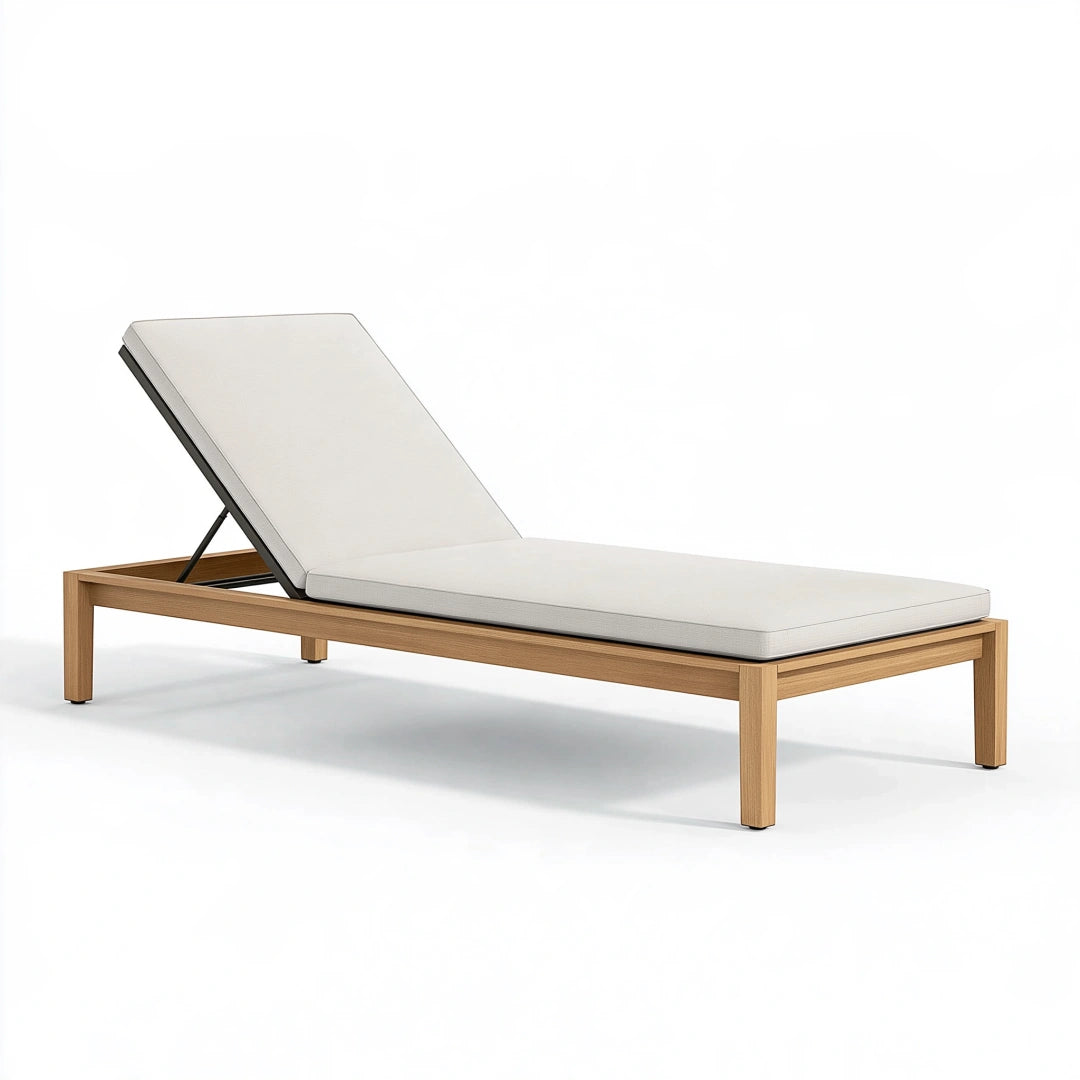 Lettino prendisole 200 x 70 cm in legno naturale con imbottitura beige reclinabile