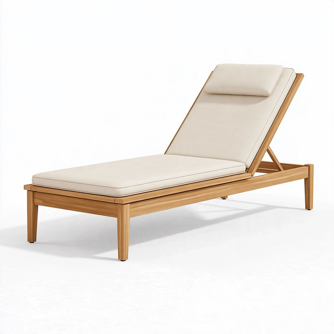 Lettino prendisole 200 x 70 x 90 cm in legno beige con schienale regolabile per esterno