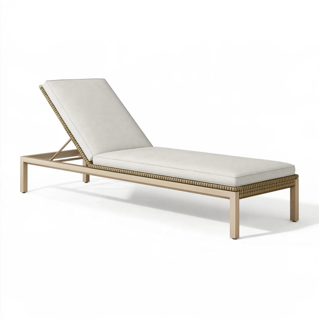 Lettino prendisole 200 x 70 cm in metallo e corda beige con schienale regolabile