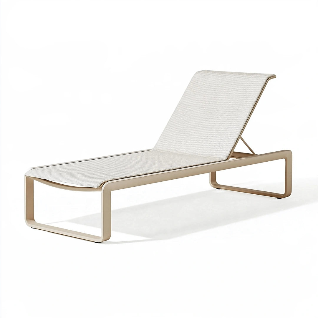 Lettino prendisole 200 x 70 cm in alluminio beige con schienale reclinabile per esterno