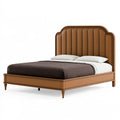 Letto matrimoniale 160 x 200 cm in rivestimento effetto pelle marrone con testiera imbottita classica