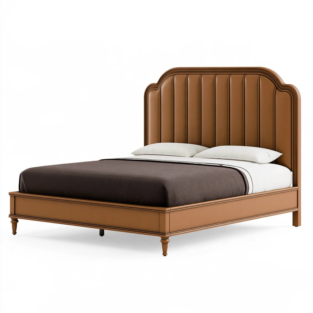 Letto matrimoniale 160 x 200 cm in rivestimento effetto pelle marrone con testiera imbottita classica