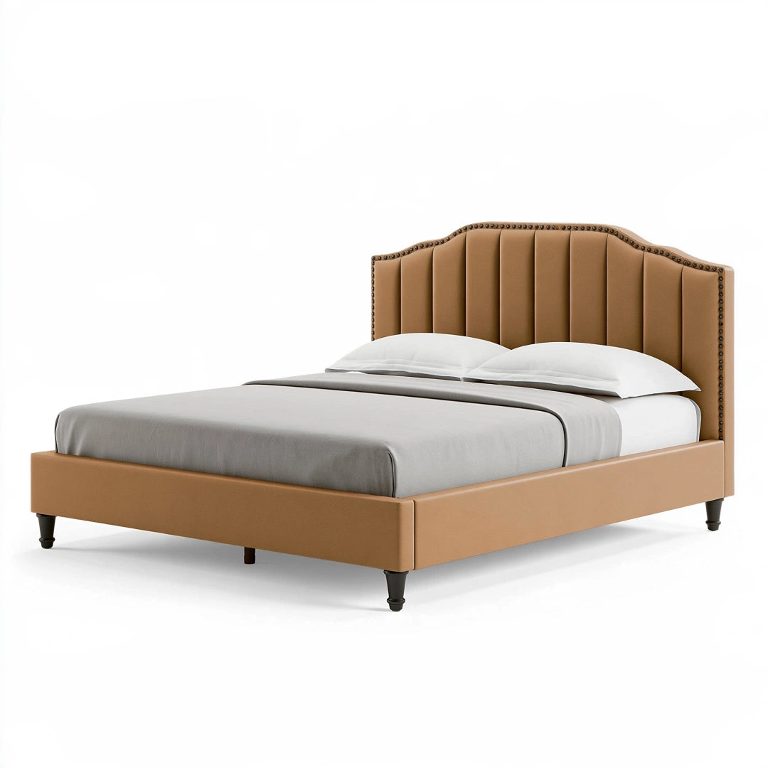 Letto matrimoniale 160 x 200 cm in similpelle marrone - testiera imbottita stile classico