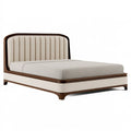 Letto matrimoniale 160 x 200 cm in legno e tessuto beige con testiera imbottita moderna