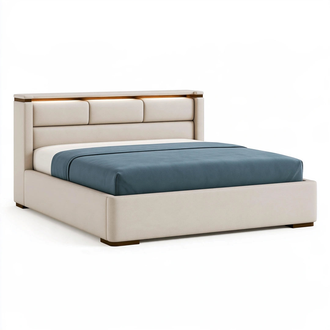 Letto matrimoniale 160 x 200 cm imbottito beige in tessuto stile moderno