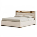 Letto matrimoniale 180 x 200 cm imbottito beige con testiera a ripiani moderno